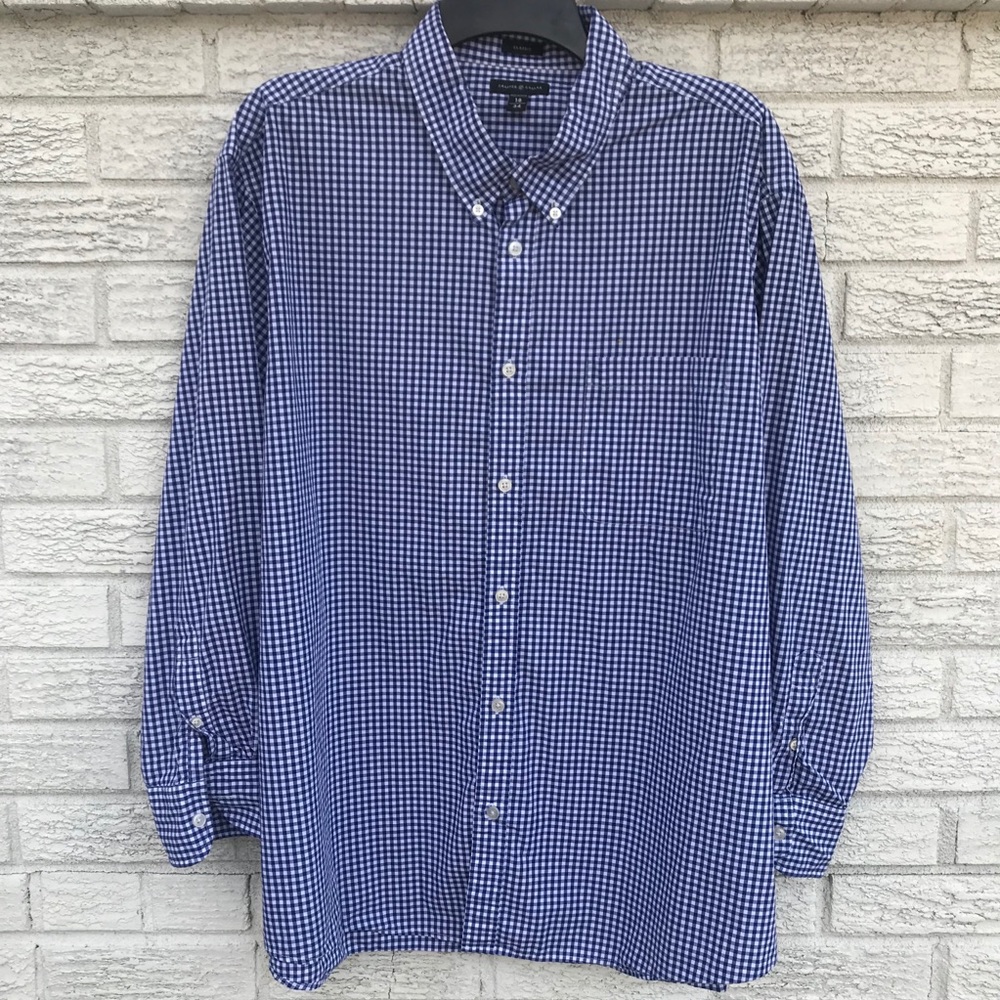 Crafted Collar Navy Blue Checkered Print shirt